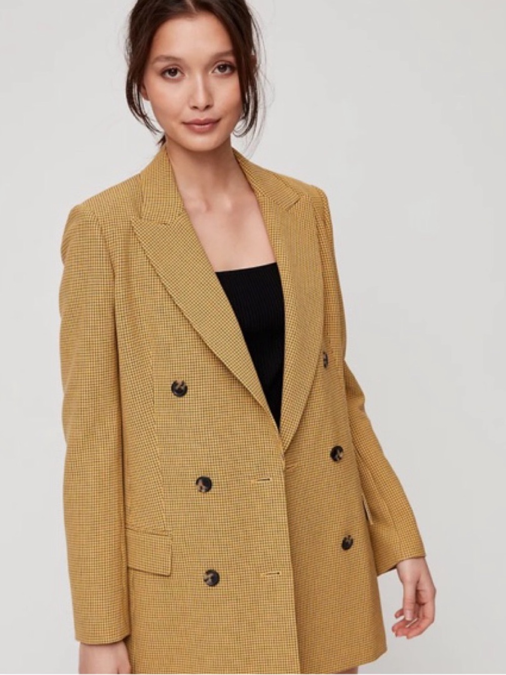 Wilfred Mustard Houndstooth Double-Breasted Blazer